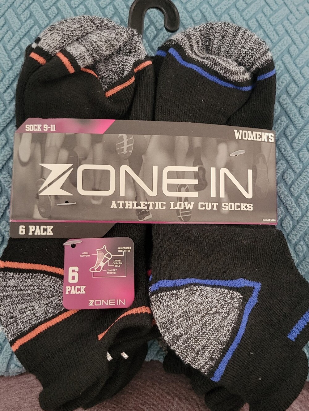 Women's Zone In Athletic Low Cut  Socks 6 Pk Size 9-11 NWT